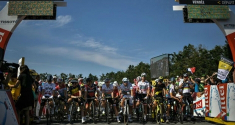 Départ de 1a 1re étape du Tour de France 2018, de Noirmoutier-en-l'Île à Fontenay-le Comte, le 7 juillet 2018.