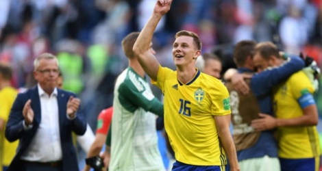Le défenseur latéral suédois Emil Krafth après une victoire contre la Suisse au Mondial, le 3 juillet 2018 à Saint-Pétersbourg