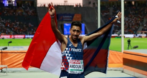 Le Français Morhad Amdouni champion d'Europe du 10.000 m, le 7 août 2018 à Berlin.