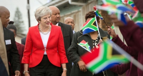 La Première ministre britannique Theresa May, en visite au Cap, en Afrique du Sud, le 28 août 2018.