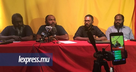 Les membres de Rezistans ek Alternativ lors d’un point de presse ce samedi 1er septembre.
