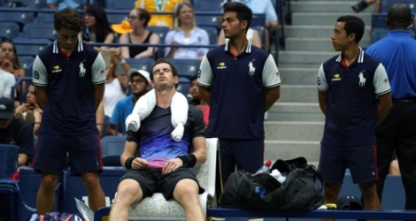 Andy Murray éprouvé par la chaleur lors d'un match de l'US Open Men, le 29 août 2018 