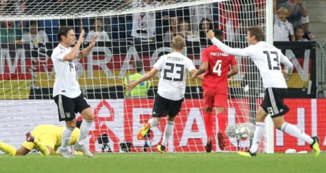L'Allemagne vient à bout du Pérou, grâce à Nico Schulz (N.14), auteur du 2e but, en match amical à Sinsheim, le 9 septembre 2018.