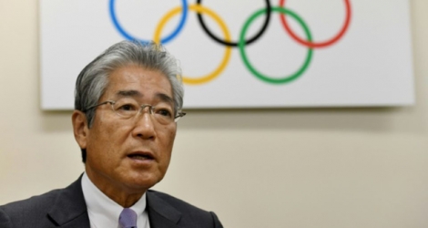Le président du Comité olympique japonais Tsunekazu Takeda lors d'une interview à l'AFP à Tokyo.