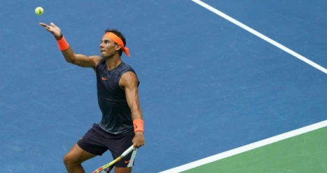 L'Espagnol Rafael Nadal face à l'Argentin Juan Martin del Potro en demi-finales de l'US Open, à New York.