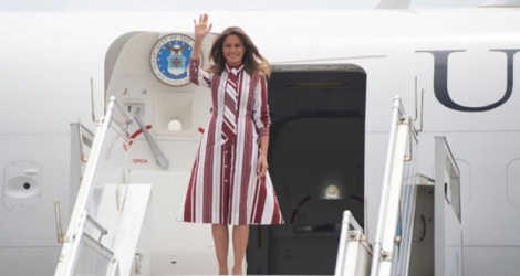Arrivée de la Première dame américaine Melania Trump à Accra, au Ghana le 2 octobre 2018.