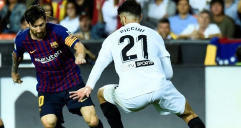 L'attaquant du FC Barcelone Lionel Messi contre Valence en Liga, le 7 octobre 2018 à Valence.