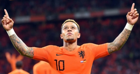 L'attaquant des Pays-Bas Memphis Depay buteur lors de la victoire face à l'Allemagne 3-0 à Amsterdam en Ligue des nations le 13 octobre 2018.