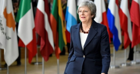 La Première ministre britannique Theresa May arrive au Conseil européen, le 177 octobre 2018 à Bruxelles.
