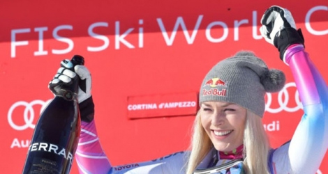 Lindsey Vonn, ici le 20 janvier 2018 à Cortina d'Ampezzo, dans les Alpes italiennes, souhaite battre le record de 86 victoires en Coupe du monde.