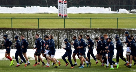 Les joueurs du XV de France lors d'une séance d'entraînement au centre national du rugby de Marcoussis, le 31 janvier 2019