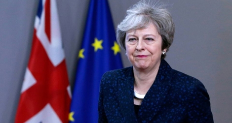 La Première ministre britannique Theresa May, après une réunion avec le président du Conseil européen à Bruxelles, le 7 février 2019