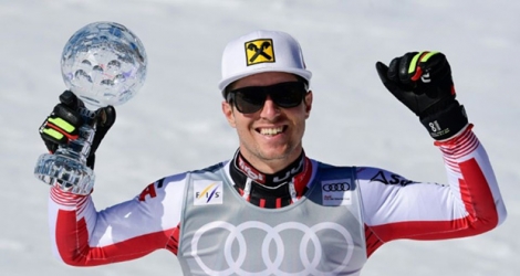 L'Autrichien Marcel Hirscher vainqueur du gros globe de cristal du slalom, le 17 mars 2019, lors des finales de Soldeu, en Andorre.