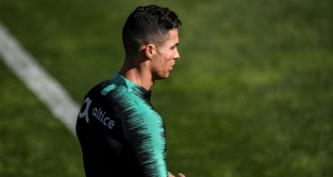 La star portugaise Cristiano Ronaldo au centre d'entraînement de la sélection à Oeiras, en banlieue de Lisbonne, le 19 mars 2019.