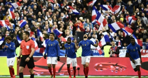 L'équipe de France surclasse l'Islande avec notamment un but d'Olivier Giroud (N.9) en qualifs de l'Euro, le 25 mars 2019 au Stade de France.
