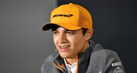 Le jeune pilote de britannique de F1 Lando Norris (McLaren), 19 ans, en conférence de presse, le 28 mars 2019 à Sakhir.