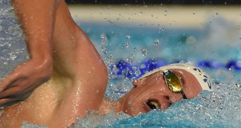 David Aubry durant la finale du 1500 m nage libre aux Championnats de France (25 m), à Montpellier, le 3 décembre 2017.
