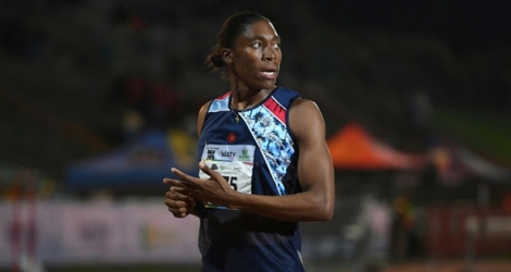 La double championne olympique du 800 m Caster Semenya après sa victoire sur 1500 m aux Championnats d'Afrique du Sud, le 26 avril 2019 à Germiston.