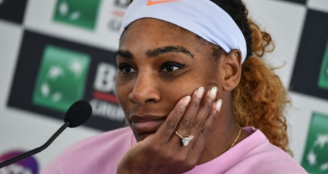 L'Américaine Serena Williams en conférence de presse après sa victoire face à la Suédoise Rebecca Petersen au premier tour du tournoi de Rome le 13 mai 2019.