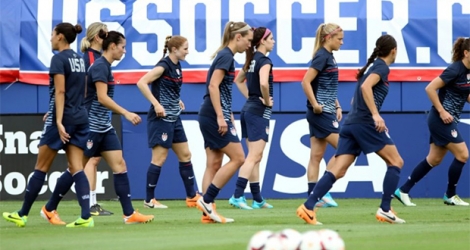 Les Américaines, lauréates de la Coupe du Monde 2015, à l'entraînement le 8 février 2014 à Boca Raton, en Floride.