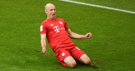 Le milieu néerlandais du Bayern, Arjen Robben, buteur lors du match de Bundesliga face à l'Eintracht Francfort, à Munich, le 18 mai 2019.