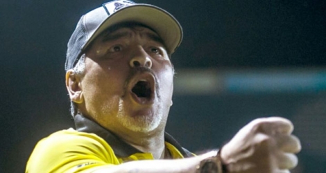 Diego Maradona le 29 septembre 2018 lors d'un match des Dorados à Culiacan.