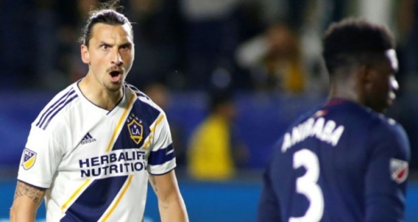 L'attaquant des Los Angeles Galaxy Zlatan Ibrahimovic contre New England Revolution, le 2 juin 2019 à Carson.