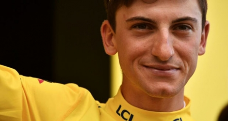 L'Italien Giulio Ciccone, 2e de la 6e étape du Tour de France et nouveau maillot jaune, le 11 juillet 2019 à La Planche des Belles Filles.