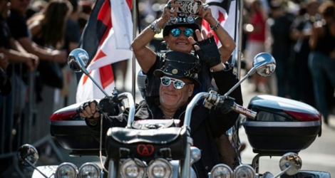 Des motards sur une Harley Davidson au festival Morzine-Avoriaz Harley Days, photo du 13 juillet. Photo ROMAIN LAFABREGUE. AFP
