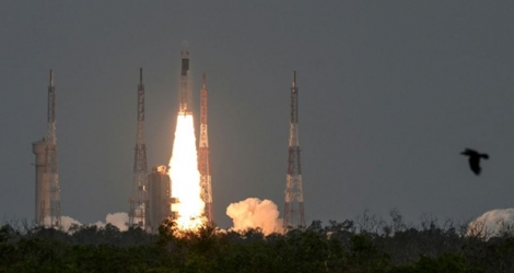 Décollage de la mission lunaire Chandrayaan-2depuis le centre spatial Satish Dhawan, le 22 juillet 2019 à Sriharikota, dans le sud-est de l'Inde.