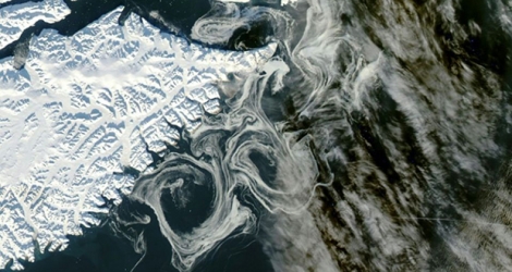 La côte est du Groeland vue par un satellite de la Nasa, le 16 octobre 2012.