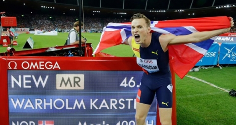 Karsten Warholm avec un chrono record sur 400 m haies au meeting Ligue de diamant de Zurich, le 29 août 2019.