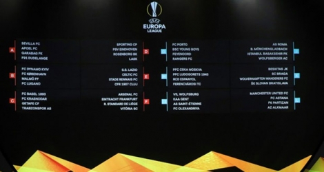 Le tableau final du tirage au sort des groupes de la Ligue Europa effectué à Monaco, le 30 août 2019.