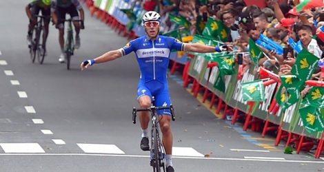 Le Belge Philippe Gilbert de la Deceuninck triomphe dans la 12e étape du Tour d'Espagne à Bilbao, le 5 septembre 2019.
