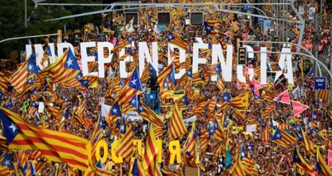 Les indépendantistes catalans manifestent à Barcelone, le 11 septembre 2018.