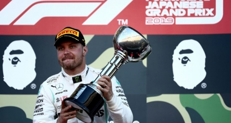 Le Finlandais Valtteri Bottas (Mercedes) fier de sa victoire au GP du Japon, à Suzuka, le 13 octobre 2019.