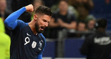 L'attaquant des Bleus Olivier GIroud exulte après avoir inscrit l'unique but du match contre la Turquie en qualif pour l'Euro-2020 au Stade de France, le 14 octobre 2019.