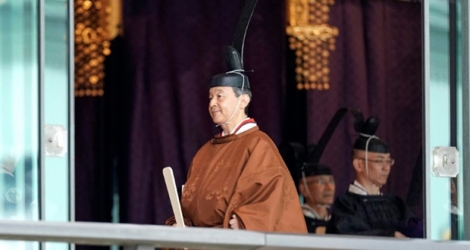 L'empereur Naruhito proclame son intronisation, au Palais Impérial à Tokyo, le 22 octobre 2019.