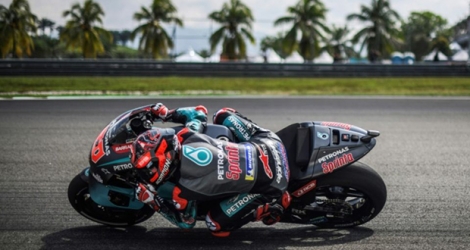Le Français Fabio Quartararo (Yamaha-SRT) a réussi le meilleur temps des deux premières séances d'essais libres du GP de Malaisie, catégorie MotoGP, à Sepang, le 1er novembre 2019.