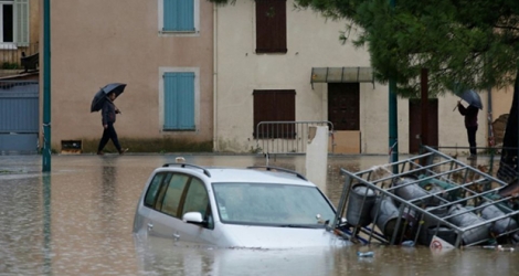 Une zone inondée au Muy (Var) après de fortes intempéries, le 24 novembre 2019.