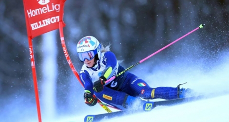 L'Italienne Marta Bassino réalise le meilleur temps de la première manche du slalom géant de Killington (Vermont, Etats-Unis), le 30 novembre 2019.