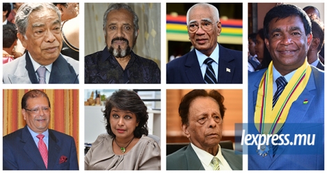  Les sept présidents de la République  sir Veerasamy Ringadoo, Cassam Uteem, Karl Offmann, sir Anerood Jugnauth, Kailash Purryag, Ameenah Gurib-Fakim et Pradeep Roopun.  