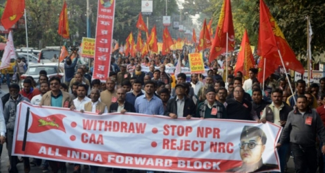 Manifestation contre une nouvelle loi sur la citoyenneté, le 23 décembre 2019 à Siliguri, en Inde.