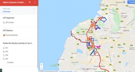 Capture d’ecran de la Google Map mise en ligne par Metro Express Ltd pour les lignes des «feeder buses».