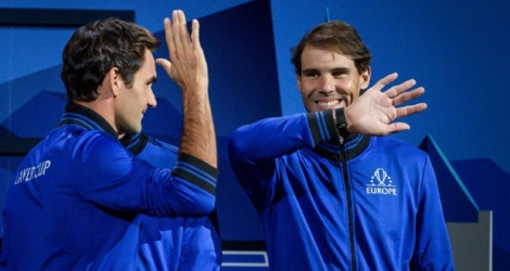 Roger Federer et Rafael Nadal avant le début de la Laver Cup, le 20 septembre 2019 à Genève.