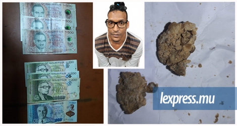 Armand Damien (en médaillon), était en possession de 7,5 g d’héroïne valant Rs 112 500. 