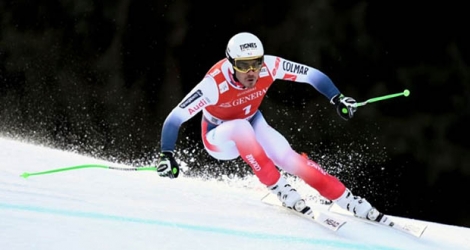 Le Français Johan Clarey lors d'une descente d'entraînement, le 31 janvier 2020 à Garmisch-Partenkirchen.