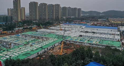 Photo aérienne prise le 2 février 2020 du nouvel hôpital construit en dix jours à Wuhan.