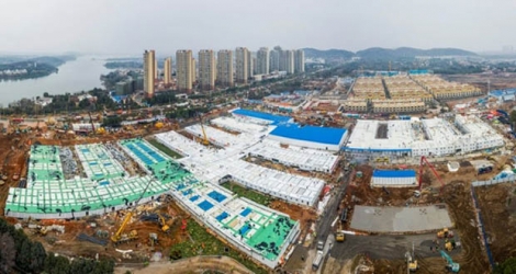 Photo aérienne prise le 2 février 2020 du nouvel hôpital construit en dix jours à Wuhan.