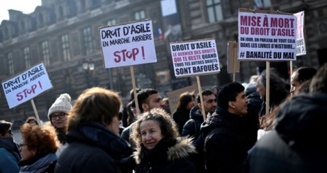 Manifestation à l'appel de l'Ofpra contre la loi asile et immigration de 2018, à Paris, le 21 février 2018.
